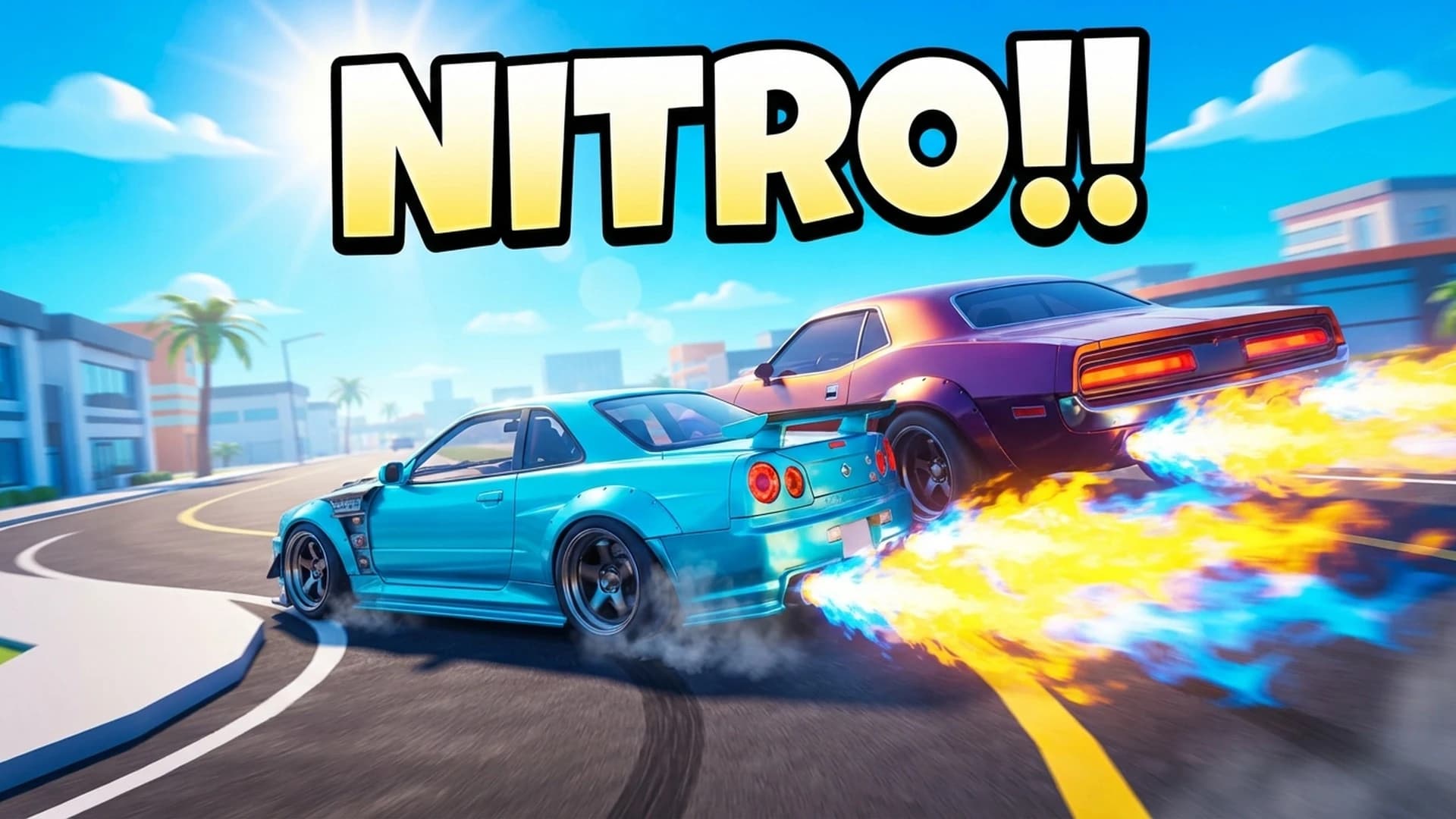 Nitro: two cars drifting with flames